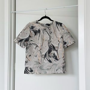 💌SOLD💌 Theory Marble Abstract Beige Short Sleeve Top